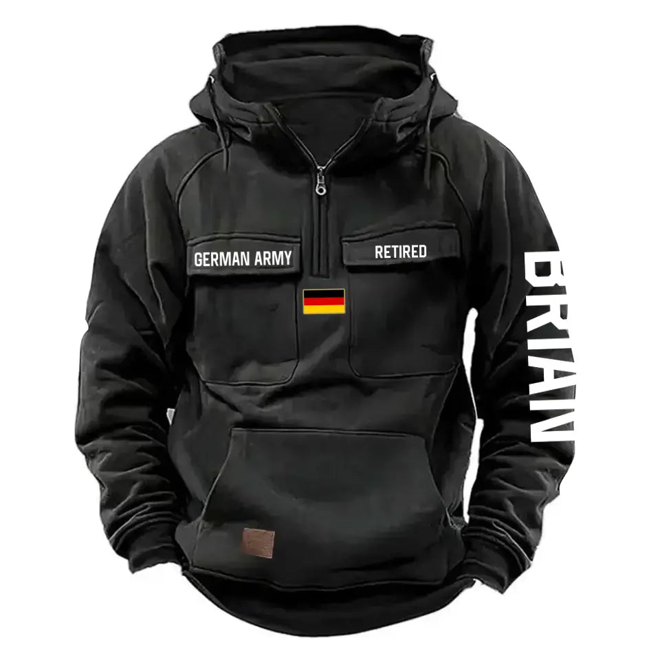 Personalized German Army Veteran Custom Name American Retro Hooded Sweatshirt Printed QTVA241542