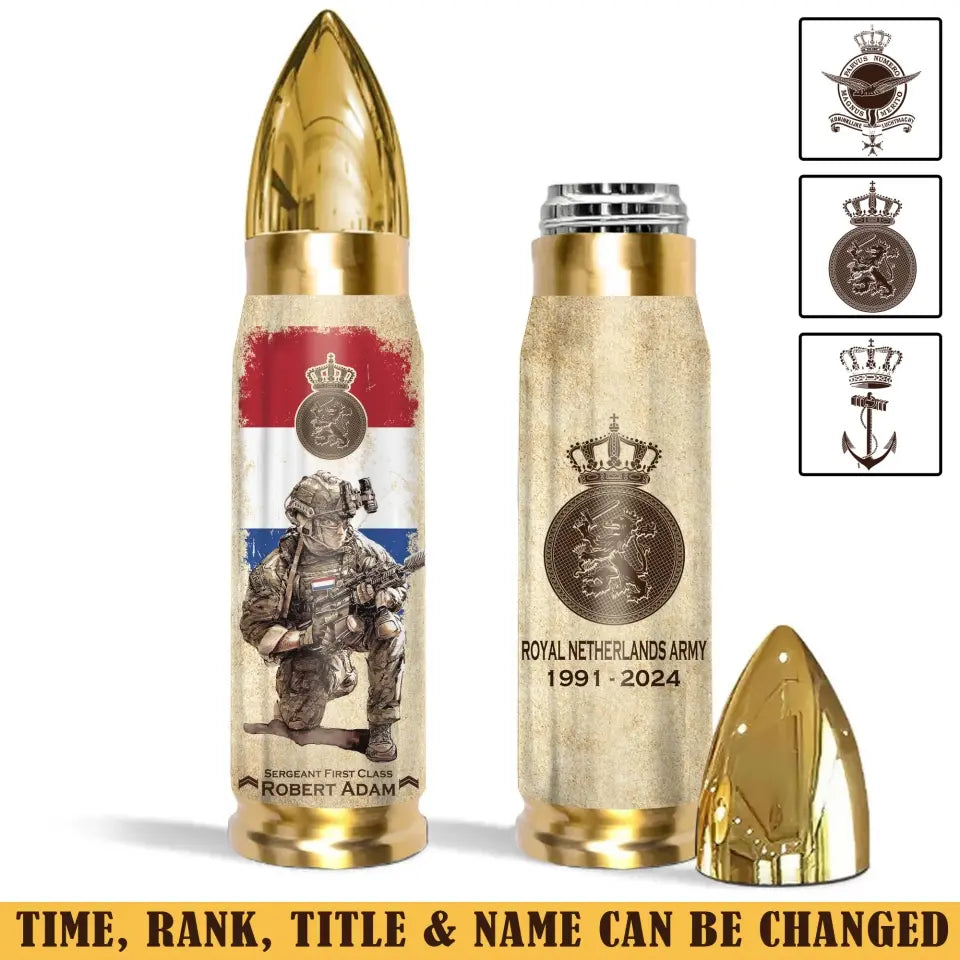 Personalized Netherlands Army Veteran Custom Rank & Name Bullet Tumbler Printed AHVA241537