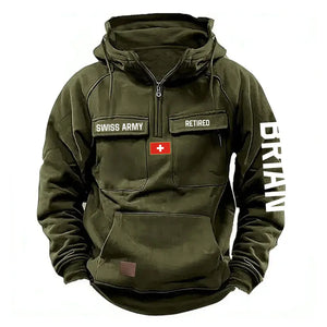 Personalized Swiss Army Veteran Custom Name American Retro Hooded Sweatshirt Printed QTVA241542