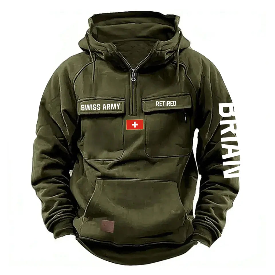 Personalized Swiss Army Veteran Custom Name American Retro Hooded Sweatshirt Printed QTVA241542
