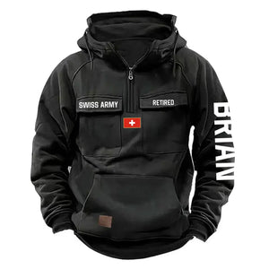 Personalized Swiss Army Veteran Custom Name American Retro Hooded Sweatshirt Printed QTVA241542