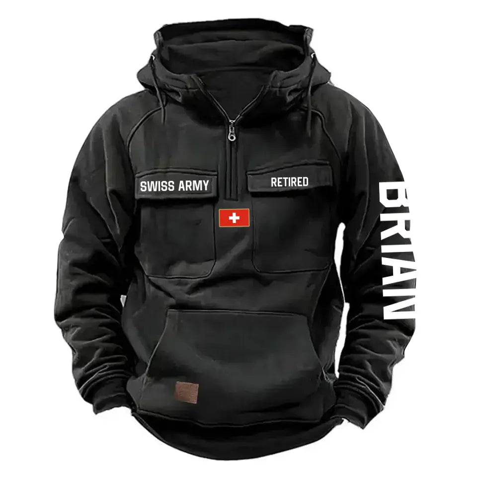 Personalized Swiss Army Veteran Custom Name American Retro Hooded Sweatshirt Printed QTVA241542