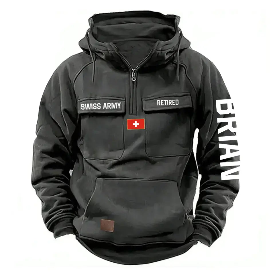 Personalized Swiss Army Veteran Custom Name American Retro Hooded Sweatshirt Printed QTVA241542