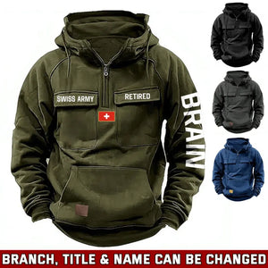 Personalized Swiss Army Veteran Custom Name American Retro Hooded Sweatshirt Printed QTVA241542