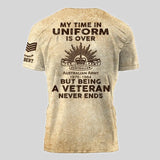 Personalized My Time In Uniform Is Over But Being A Veteran Never Ends Australian Veteran T-shirt Printed AHVA241524