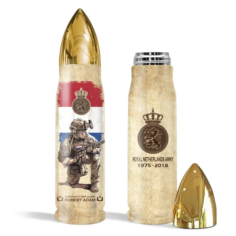 Personalized Netherlands Army Veteran Custom Rank & Name Bullet Tumbler Printed AHVA241537