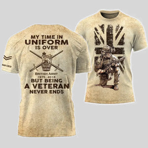 Personalized My Time In Uniform Is Over But Being A Veteran Never Ends UK Veteran T-shirt Printed AHVA241524