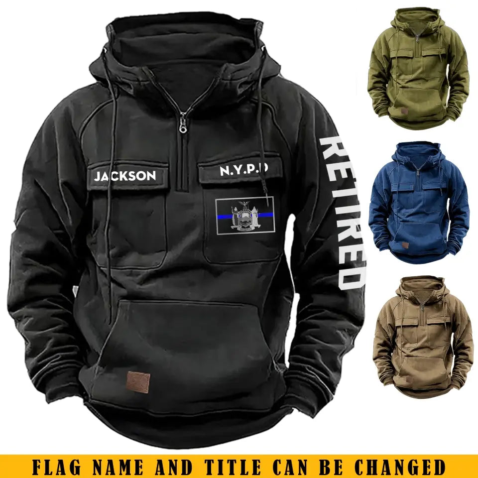 Personalized US State Police Flag Custom Name & Department American Retro Hooded Sweatshirt Printed KH241549