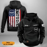 Personalized US Flag Jeep Car Custom Name American Retro Hooded Sweatshirt Printed KVH241552