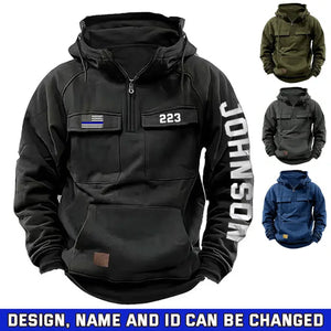 Personalized US Police Flag Custom Name & ID American Retro Hooded Sweatshirt Printed QTKH241553