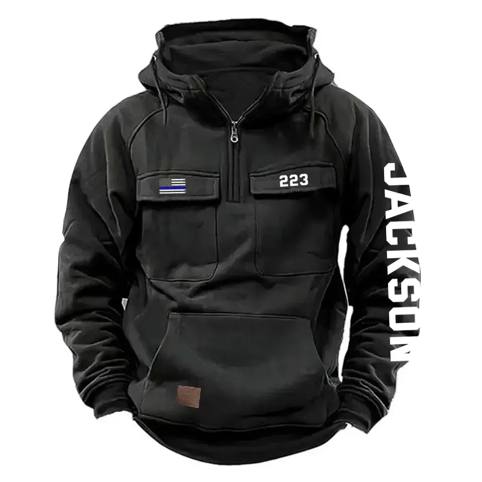 Personalized US Police Flag Custom Name & ID American Retro Hooded Sweatshirt Printed QTKH241553
