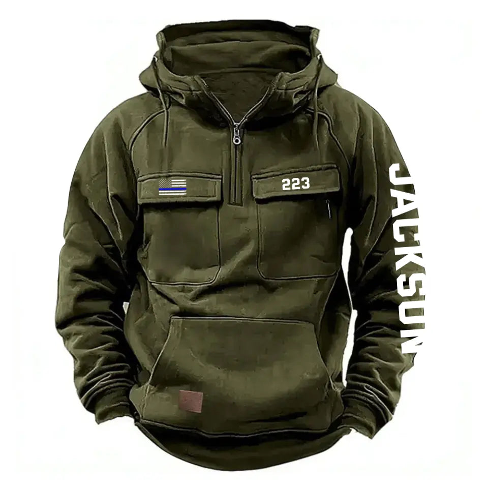 Personalized US Police Flag Custom Name & ID American Retro Hooded Sweatshirt Printed QTKH241553