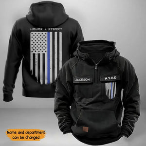 Personalized US Police Blue Line Custom Department American Retro Hooded Sweatshirt Printed KVH241559