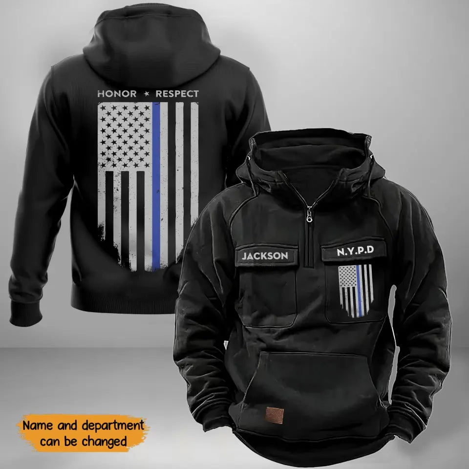 Personalized US Police Blue Line Custom Department American Retro Hooded Sweatshirt Printed KVH241559