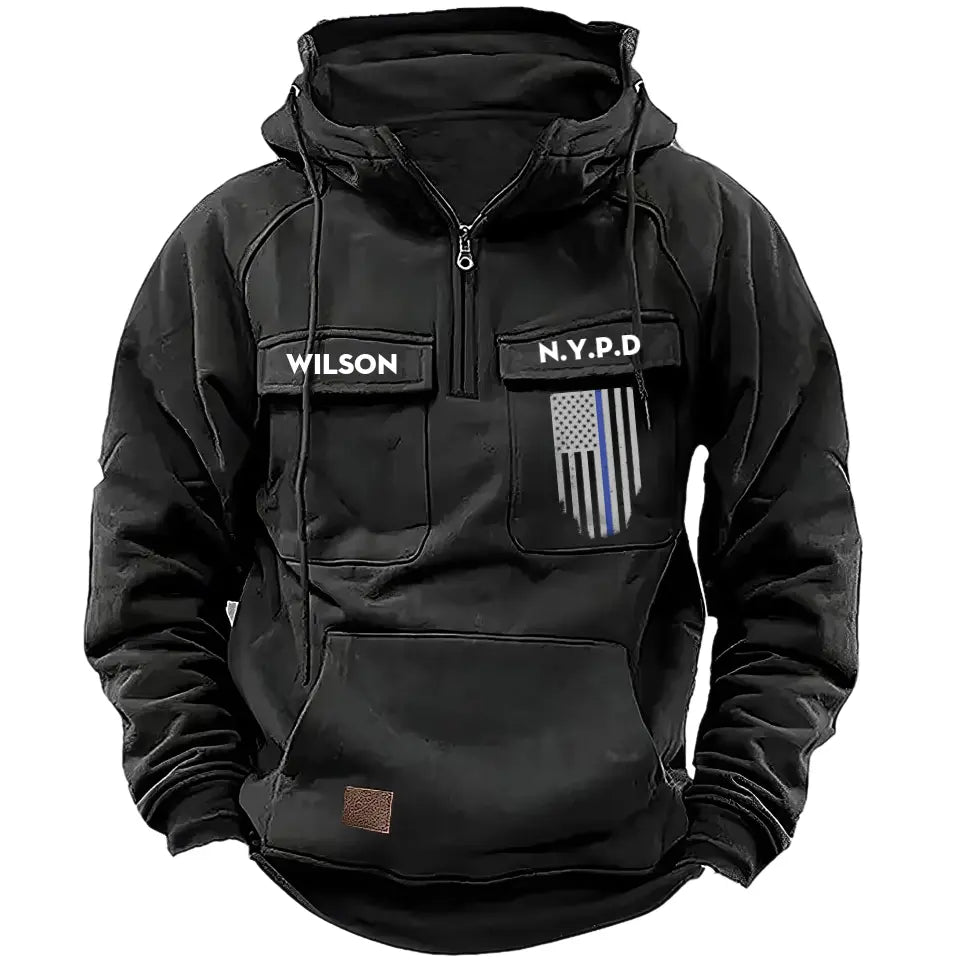 Personalized US Police Blue Line Custom Department American Retro Hooded Sweatshirt Printed KVH241559