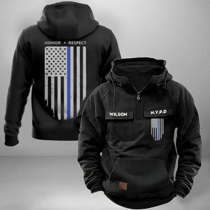 Personalized US Police Blue Line Custom Department American Retro Hooded Sweatshirt Printed KVH241559