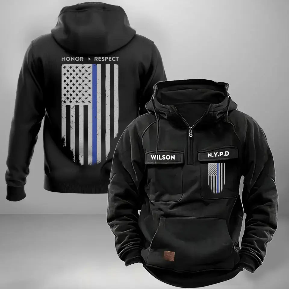 Personalized US Police Blue Line Custom Department American Retro Hooded Sweatshirt Printed KVH241559