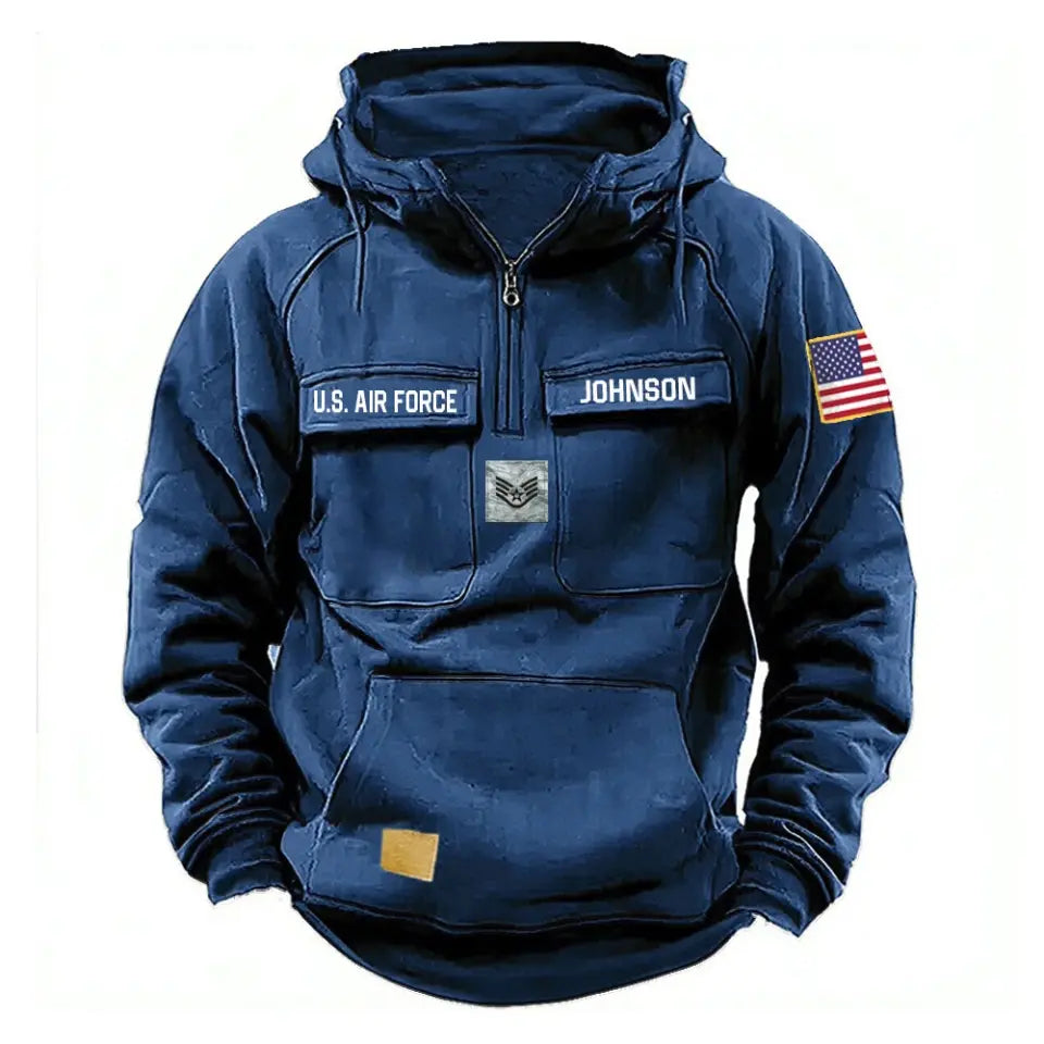 Personalized US Army Veteran Rank Camo & Name
American Retro Hooded Sweatshirt Printed QTVA241572