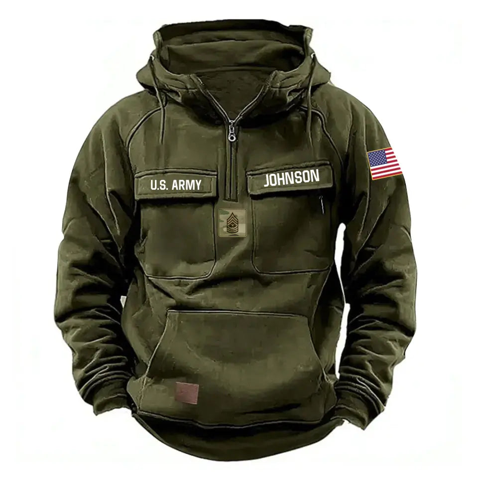 Personalized US Army Veteran Rank Camo & Name
American Retro Hooded Sweatshirt Printed QTVA241572