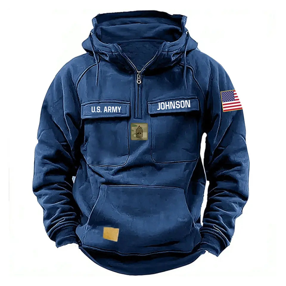 Personalized US Army Veteran Rank Camo & Name
American Retro Hooded Sweatshirt Printed QTVA241572