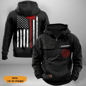 Personalized US Firefighter Logo US Firefighter Flag American Retro Hooded Sweatshirt Printed KVH241570