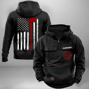 Personalized US Firefighter Logo US Firefighter Flag American Retro Hooded Sweatshirt Printed KVH241570