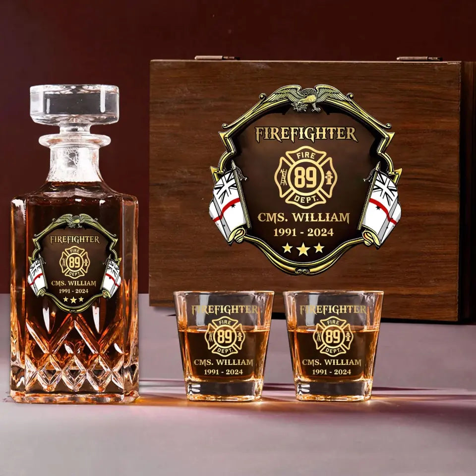 Personalized Australian Firefighter Logo Custom Name & Time Decanter Set With Glasses Printed AHVA251558
