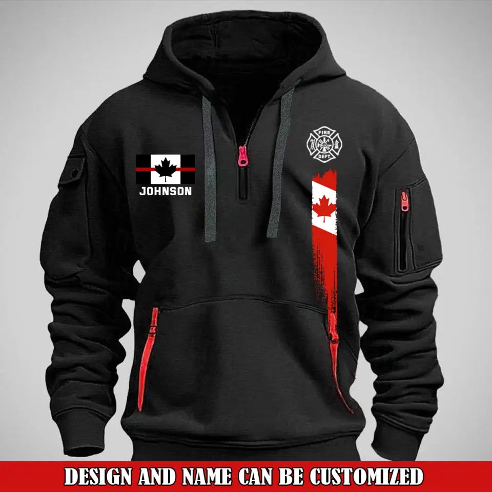 Personalized Canadian Firefighter Flag Custom Name Quarter Zip Hoodie 2D Printed QTVQ241568