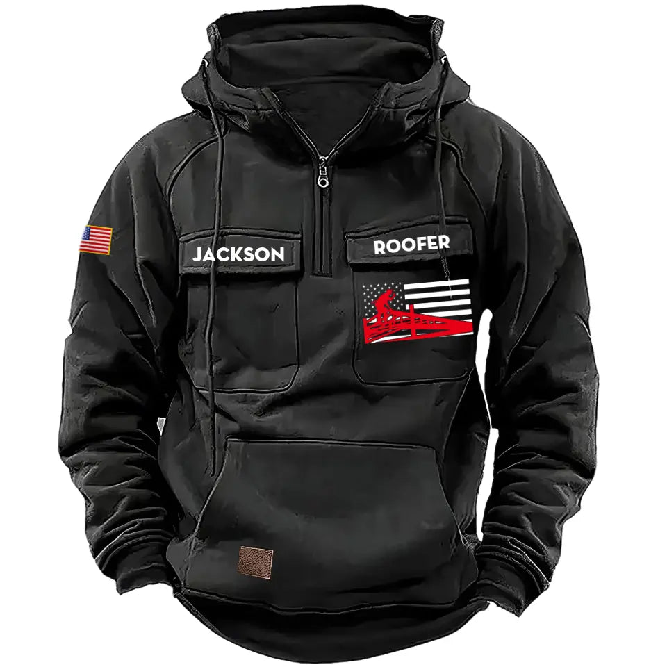 Personalized US Roofer US Flag American Retro Hooded Sweatshirt Printed KVH241578