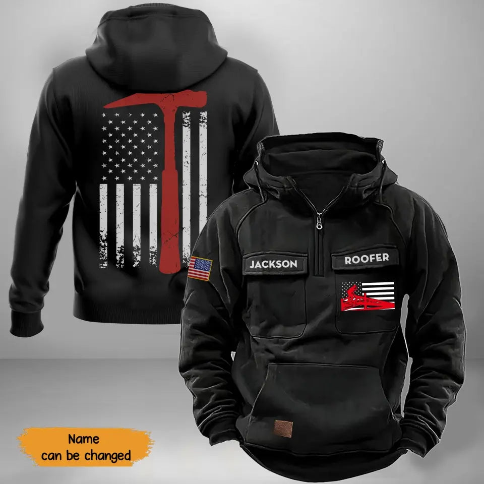 Personalized US Roofer US Flag American Retro Hooded Sweatshirt Printed KVH241578