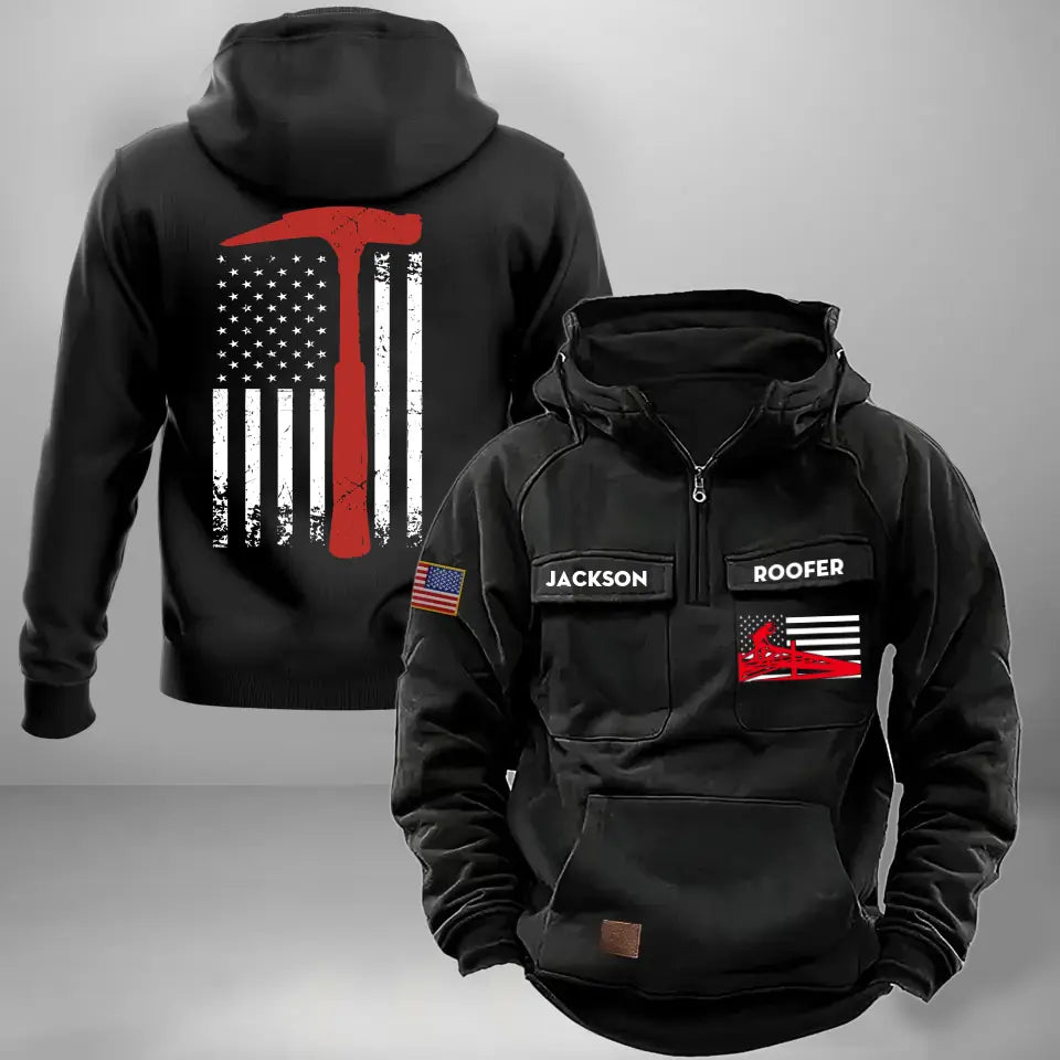 Personalized US Roofer US Flag American Retro Hooded Sweatshirt Printed KVH241578