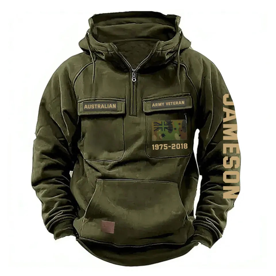 Personalized Australian Army Veteran Flag Camo Custom Name American Retro Hooded Sweatshirt Printed KVH241587
