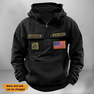 Personalized US Army Veteran Rank Camo & Name American Retro Hooded Sweatshirt Printed QTKH241581