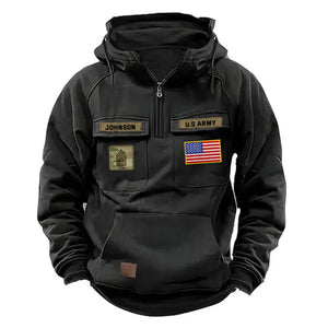 Personalized US Army Veteran Rank Camo & Name American Retro Hooded Sweatshirt Printed QTKH241581