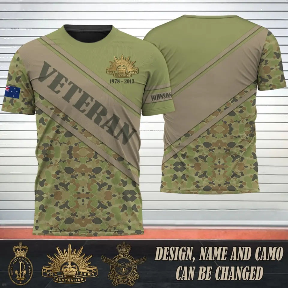 Personalized Australian Veteran Rank Camo Custom Name 3D T-shirt Printed QTHN241586