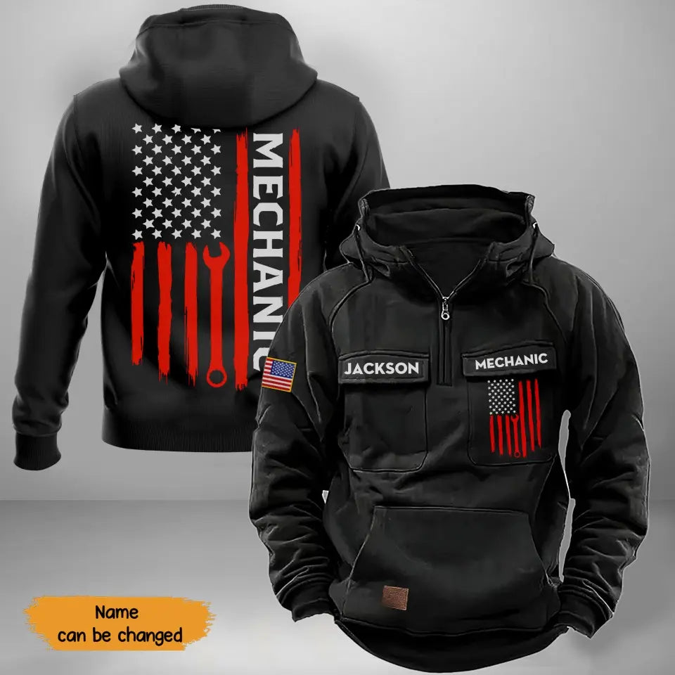 Personalized US Mechanic US Flag American Retro Hooded Sweatshirt Printed KVH241585