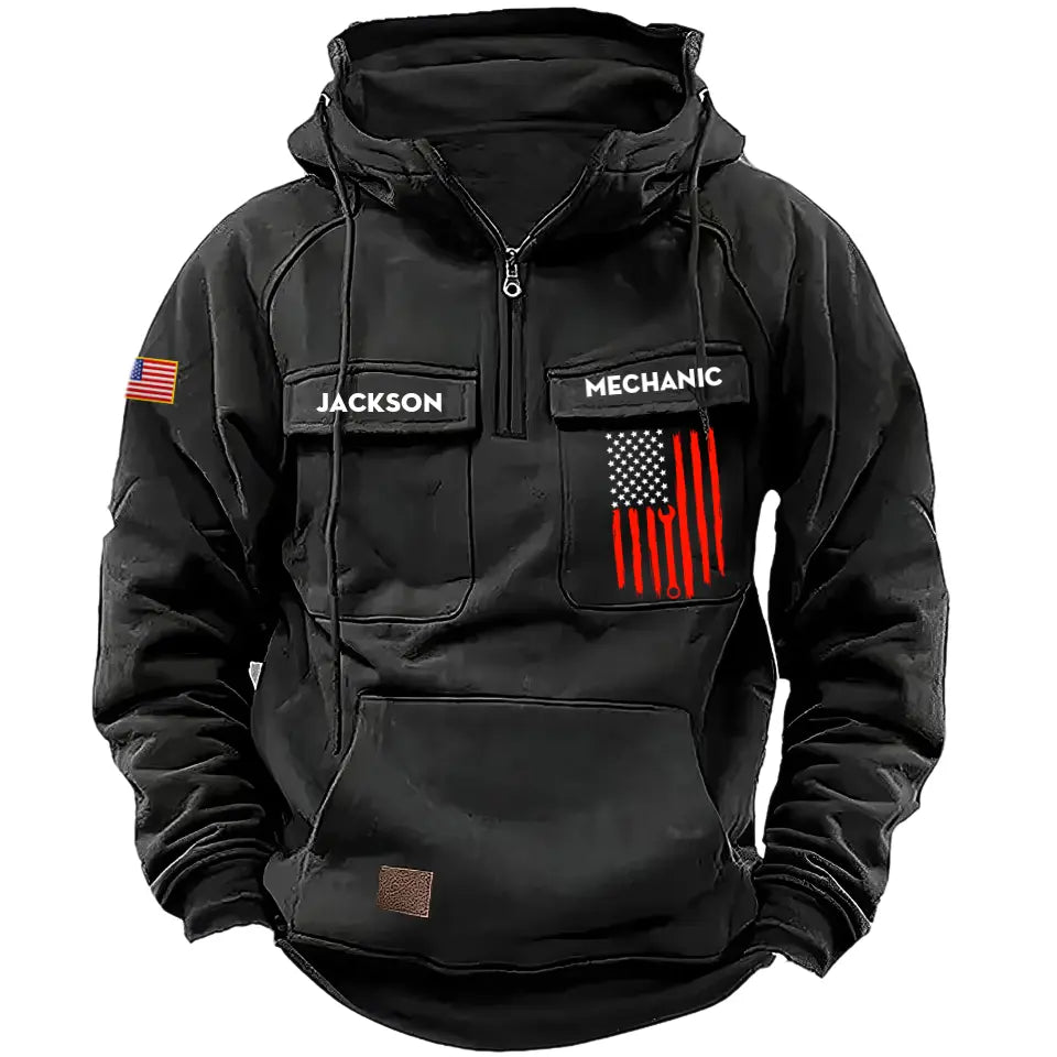 Personalized US Mechanic US Flag American Retro Hooded Sweatshirt Printed KVH241585