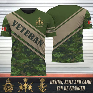 Personalized Canadian Veteran Rank Camo Custom Name 3D T-shirt Printed QTHN241586