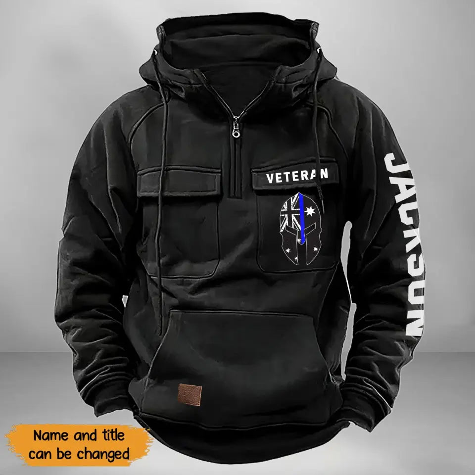 Personalized Australian Veteran Starpan Helmet & Name American Retro Hooded Sweatshirt Printed QTKH241589