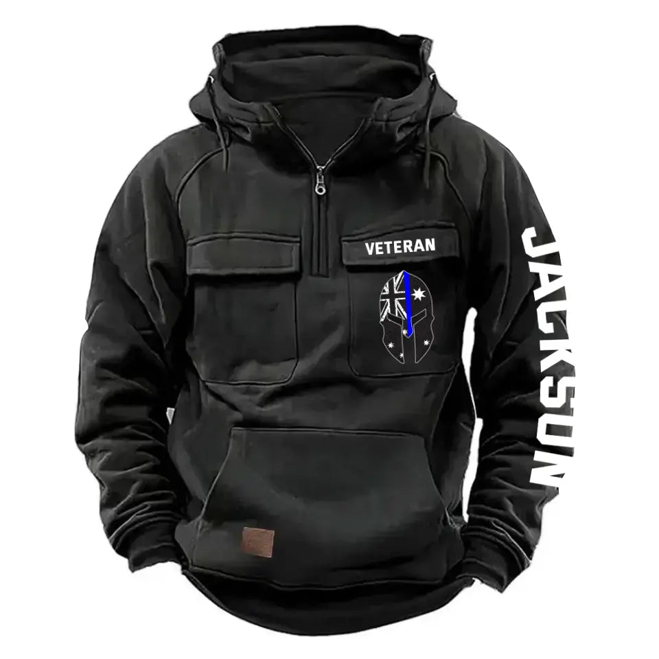 Personalized Australian Veteran Starpan Helmet & Name American Retro Hooded Sweatshirt Printed QTKH241589