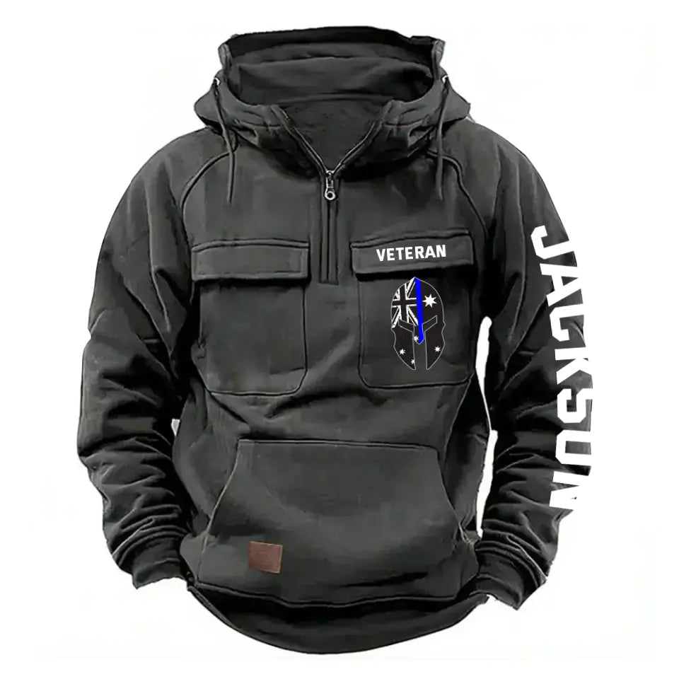 Personalized Australian Veteran Starpan Helmet & Name American Retro Hooded Sweatshirt Printed QTKH241589