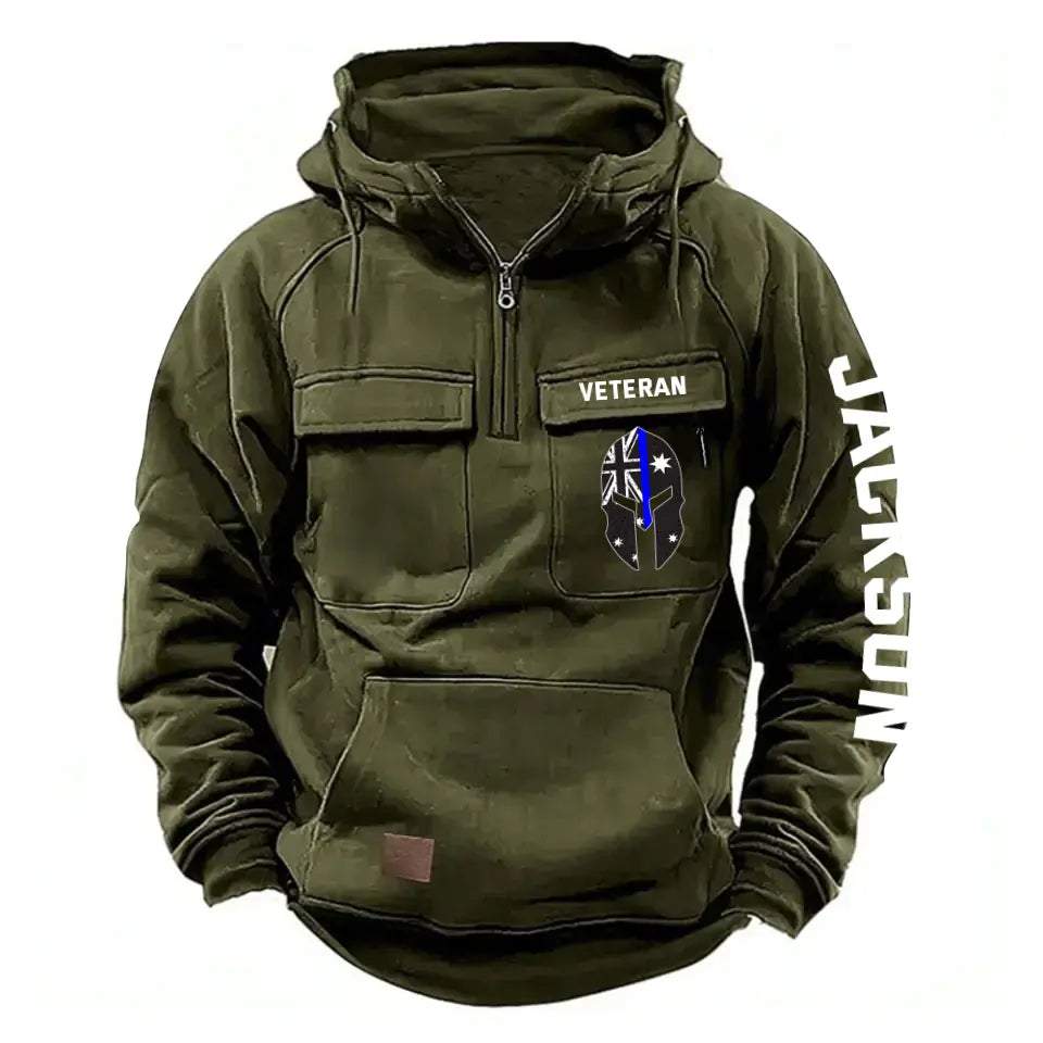 Personalized Australian Veteran Starpan Helmet & Name American Retro Hooded Sweatshirt Printed QTKH241589