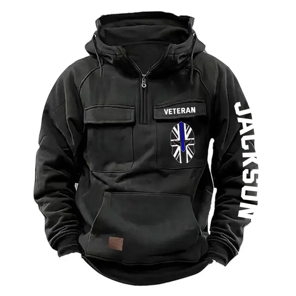 Personalized UK Veteran Starpan Helmet & Name American Retro Hooded Sweatshirt Printed QTKH241589