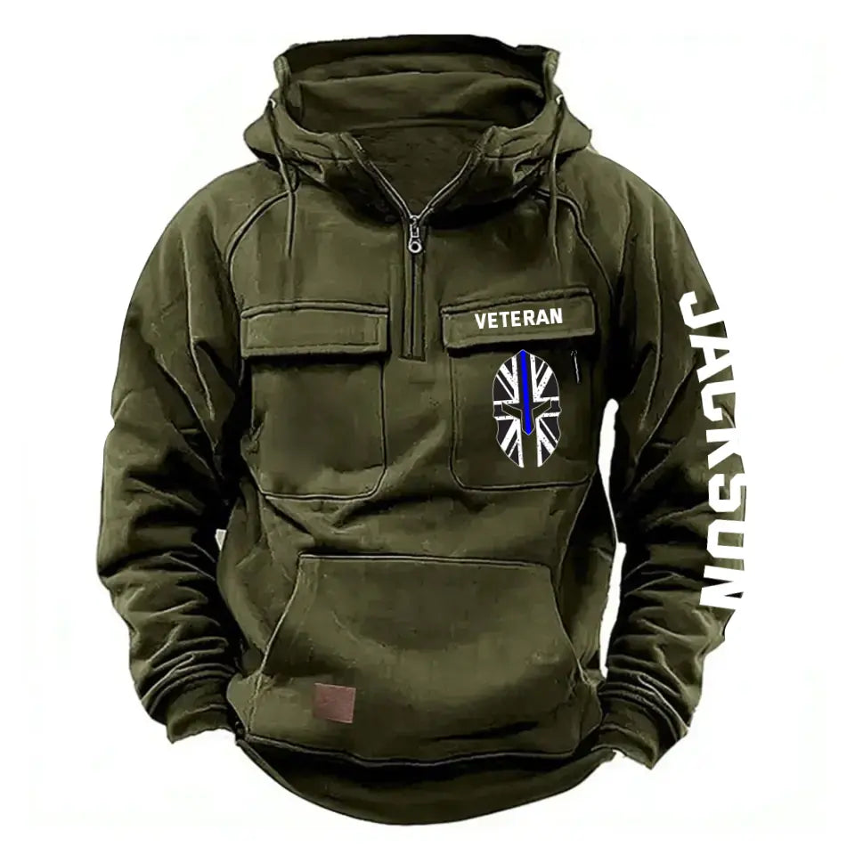 Personalized UK Veteran Starpan Helmet & Name American Retro Hooded Sweatshirt Printed QTKH241589