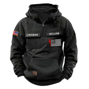 Personalized US Lineman Custom Name US Flag American Retro Hooded Sweatshirt Printed KVH241501