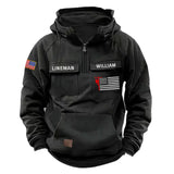 Personalized US Lineman Custom Name US Flag American Retro Hooded Sweatshirt Printed KVH241501