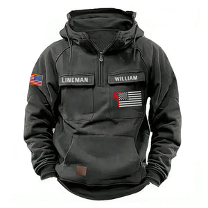 Personalized US Lineman Custom Name US Flag American Retro Hooded Sweatshirt Printed KVH241501