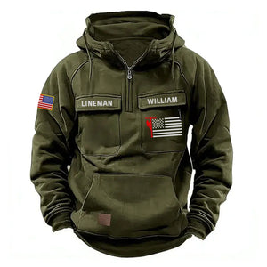 Personalized US Lineman Custom Name US Flag American Retro Hooded Sweatshirt Printed KVH241501