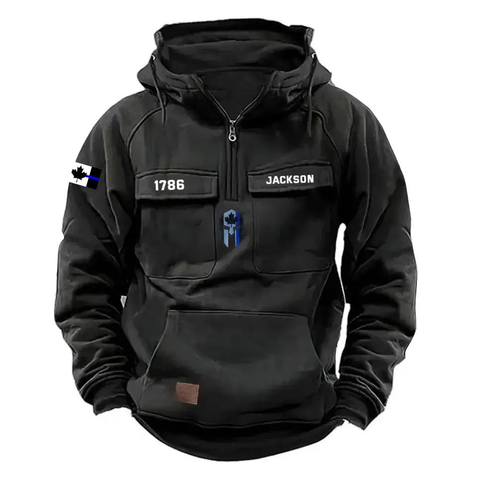 Personalized Canadian Police Flag Spartan Helmet American Retro Hooded Sweatshirt Printed KH241592