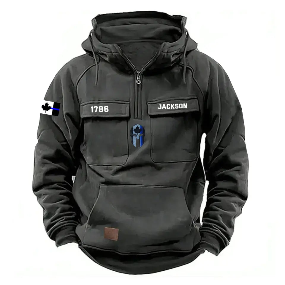 Personalized Canadian Police Flag Spartan Helmet American Retro Hooded Sweatshirt Printed KH241592